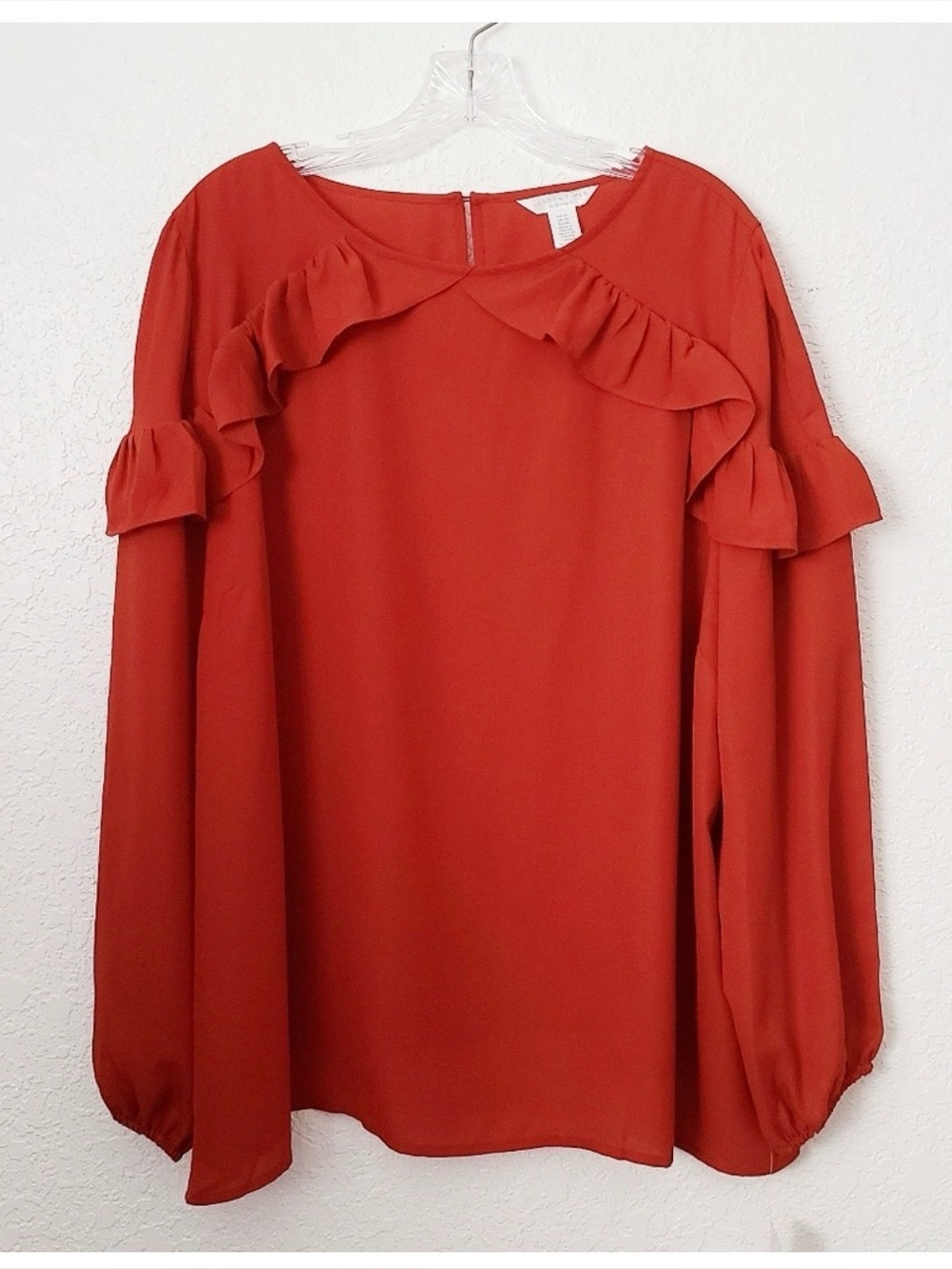 London Times NWT Rust RuffleBlouse
